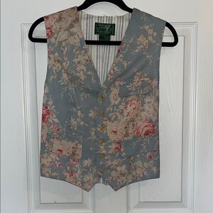 Ralph Lauren Blue Floral Cotton Vest with Pink Blooms